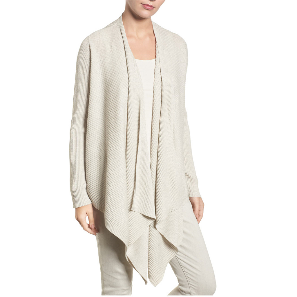 Wool Crepe Rib Angled Front Wrap Cardigan M